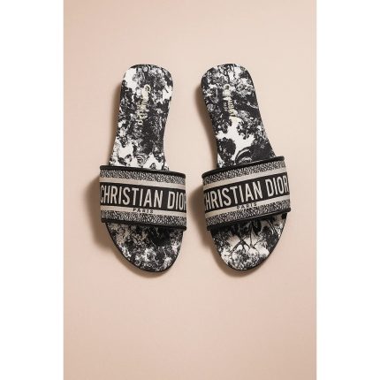 CHRISTIAN DIOR DWAY SLIDES – BLACK TOILE DE JOUY EMBROIDERY
