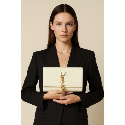 YSL KATE SAINT LAURENT WHITE CROSS BODY BAG GOLDEN TUSSEL