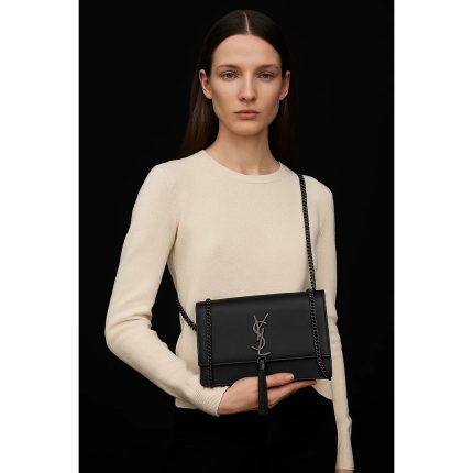 YSL KATE SAINT LAURENT ALL BLACK CROSS BODY BAG BLACK TUSSEL
