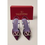 VALENTINO GARAVANI PURPLE CRYSTAL-EMBELLISHED VLOGO SLINGBACK HEELS
