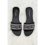 CHRISTIAN DIOR DWAY SLIDES – BLACK EMBROIDERED COTTON