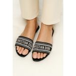 CHRISTIAN DIOR DWAY SLIDES – BLACK EMBROIDERED COTTON