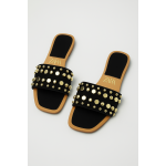 ZR BLACK STUDDED FLAT SLIDES – GOLD EMBELLISHED