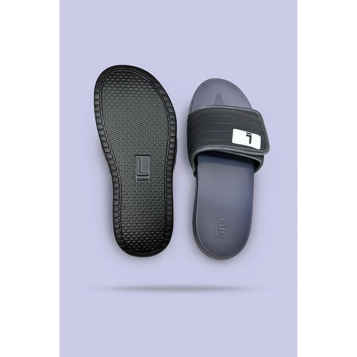 LITE DARK GREY QUILTED STRAP SLIDES – PURPLE BASE