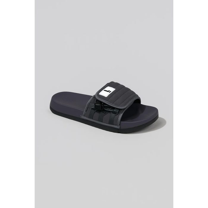 LITE DARK GREY QUILTED STRAP SLIDES – PURPLE BASE
