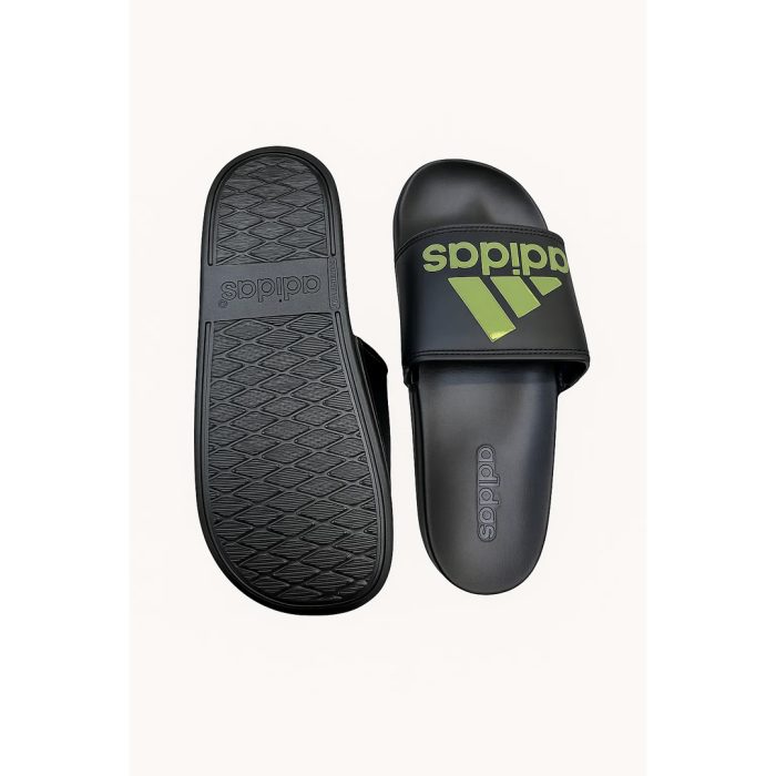 ADIDAS BLACK GREEN PRINTED LOGO SLIDE