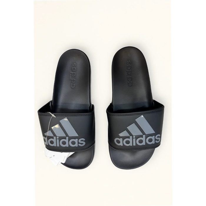 ADIDAS BLACK GREY PRINTED LOGO SLIDE
