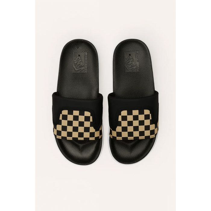 VANS OF THE WALL BLACK BEIGE CHECKER SLIDE