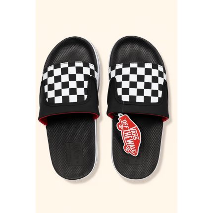 VANS OF THE WALL BLACK WHITE CHECKER SLIDE