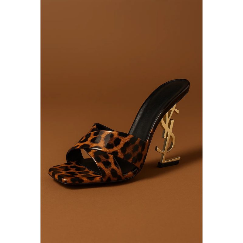 YSL BLACK SAINT LAURENT LEOPARD PRINT HEELS