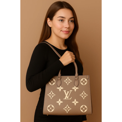 LV ONTHEGO MM TOTE BAG BEIGE CREAM MONOGRAM