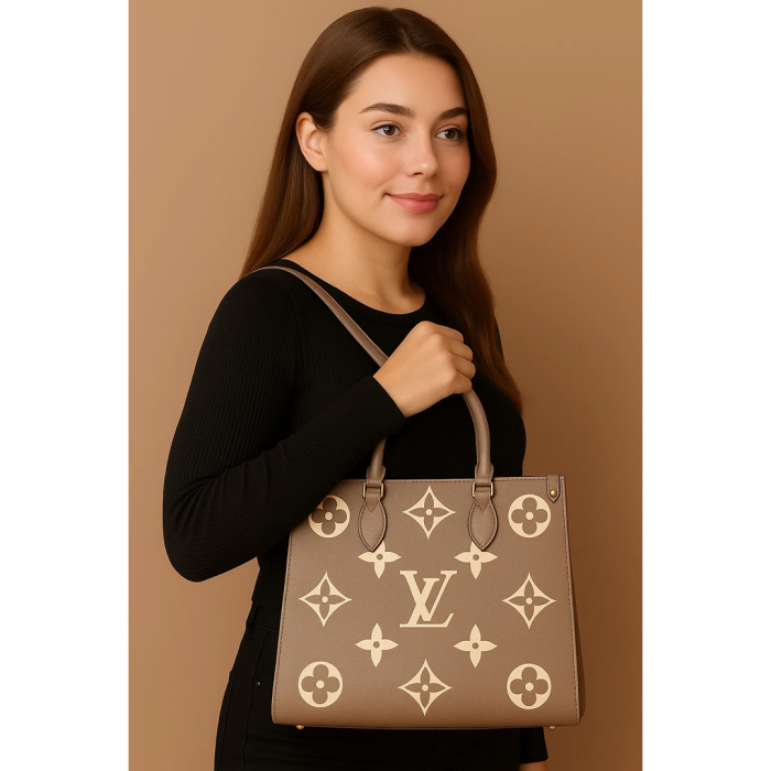 LV ONTHEGO MM TOTE BAG BEIGE CREAM MONOGRAM