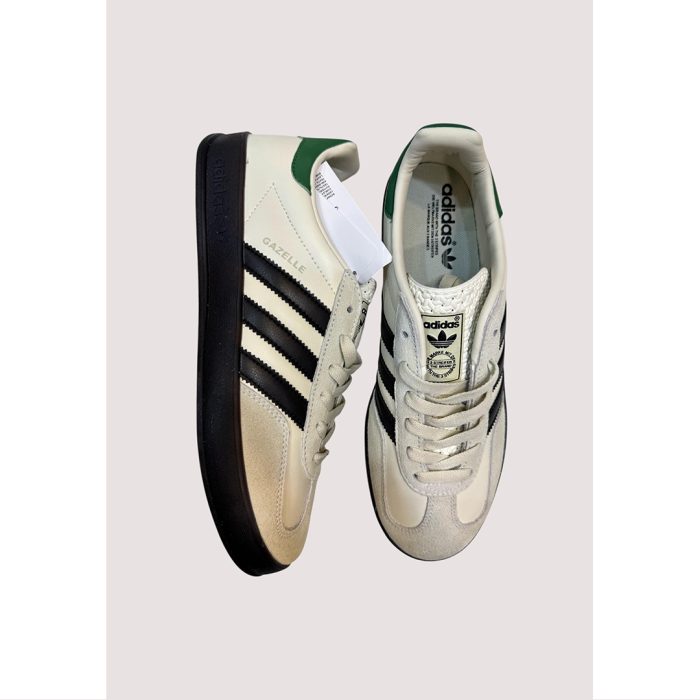 ADIDAS GAZELLE – GREY / BLACK WITH GREEN HEEL TAB & BLACK SOLE